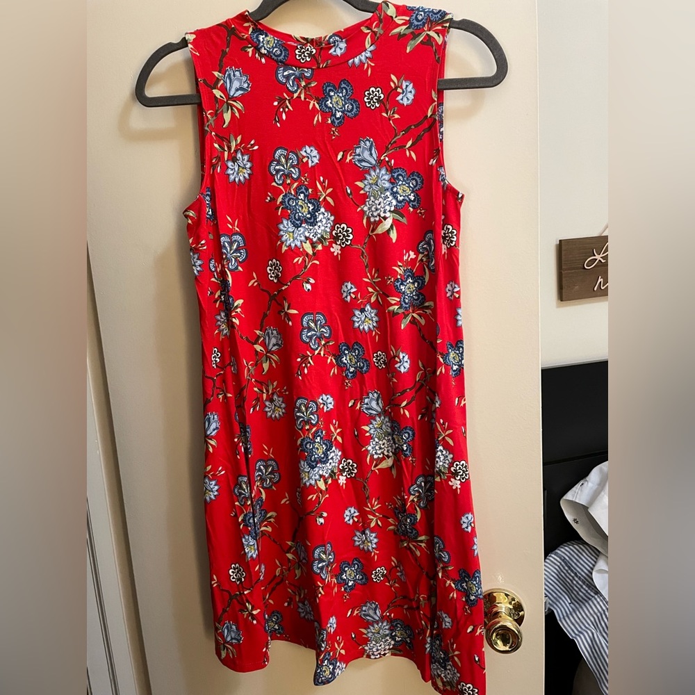NWOT LOFT Red Blue Floral Short Swing Dress Womens Size XSP Sleeveless